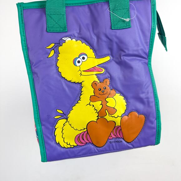 Vintage 90s Sesame Street Big Bird Lunch Bottle Tote Bag Insulated Purple Teal - Picture 2 of 10
